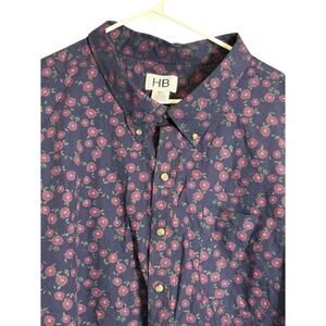 HB Mens Navy Floral Button Front Dress Shirt Size 5XL